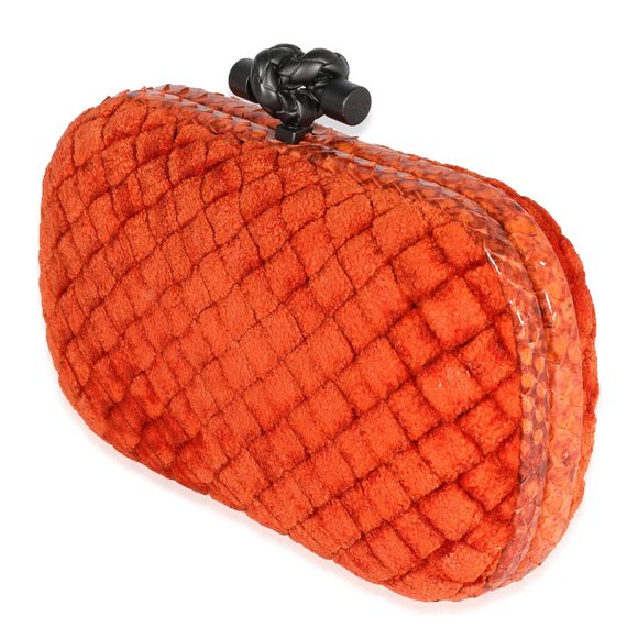 Bottega Veneta Orange Intrecciato Velvet & Python Knot Clutch - Picture 2 of 7